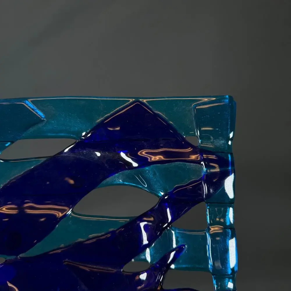 Marriott Studio Art Fused Glass Decorative Plate Blue Teal Abstract Modern